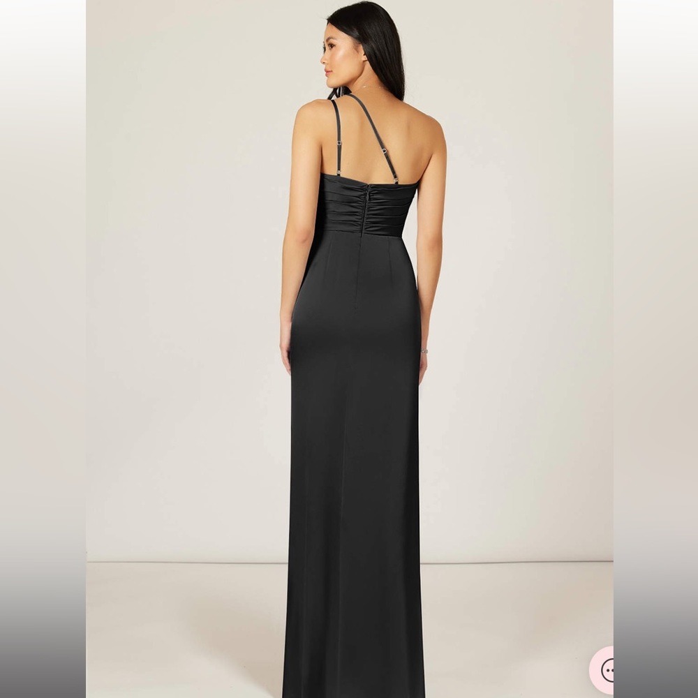 Azazie Erin black satin dress